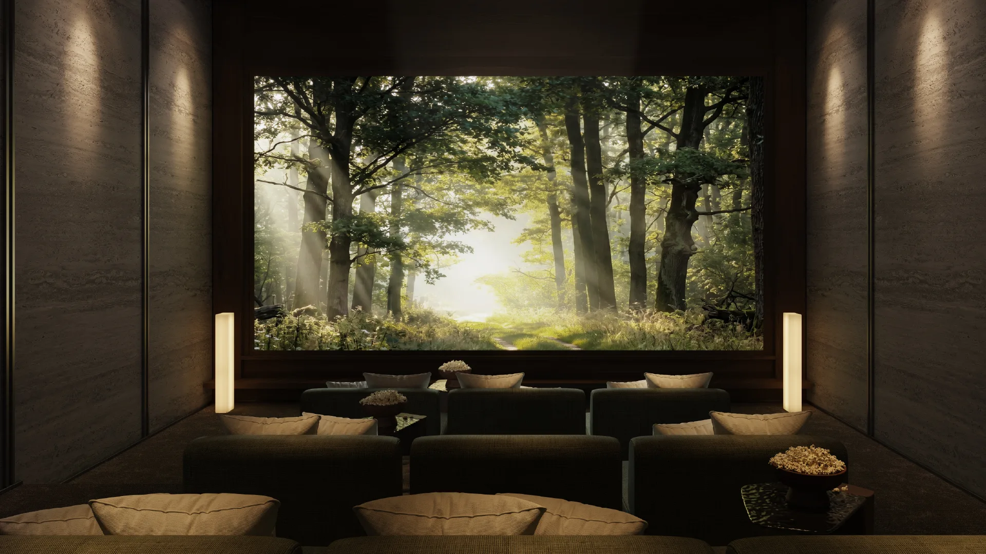 Sei Saadiyat by Aldar private cinema room with lounge seating in the CONNECT amenities on Saadiyat Island, Abu Dhabi