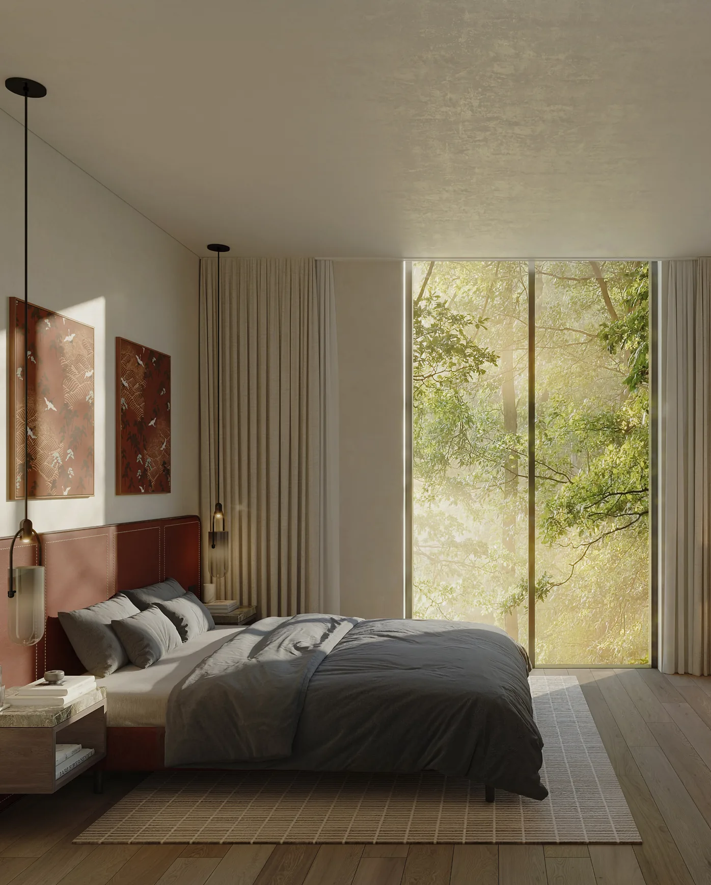 Sei Saadiyat by Aldar bedroom interior with planted garden outlook in Saadiyat Cultural District, Abu Dhabi