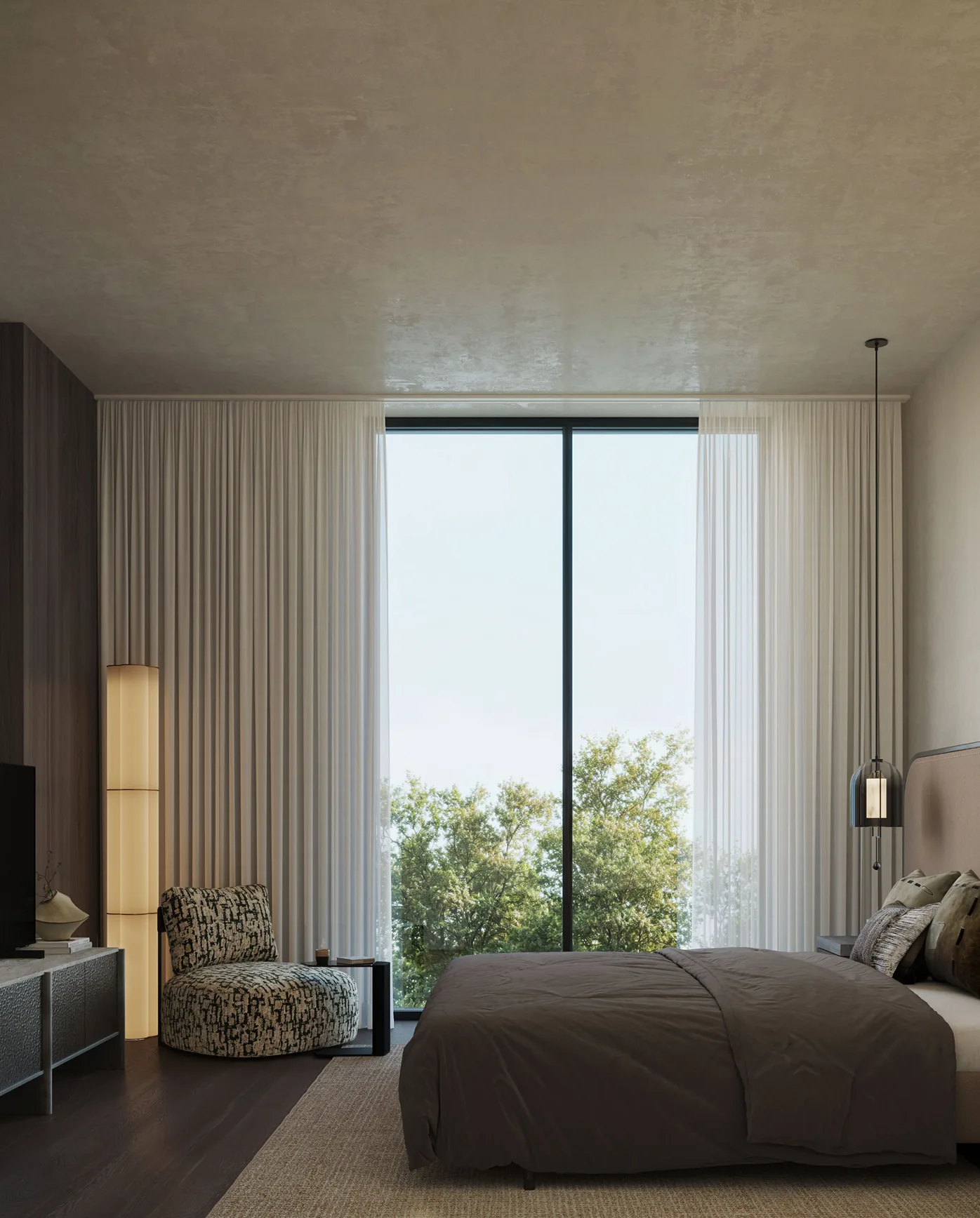 Sei Saadiyat by Aldar bedroom with floor-to-ceiling garden views on Saadiyat Island, Abu Dhabi